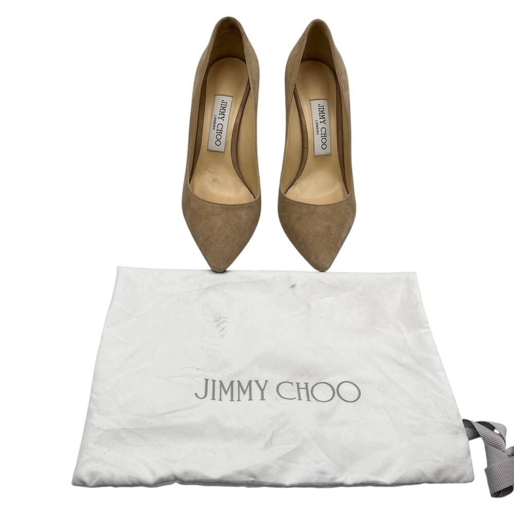 Jimmy Choo Pumps Heels Romy 85 Suede Pointed Toe Stone Beige Size 37 / 7